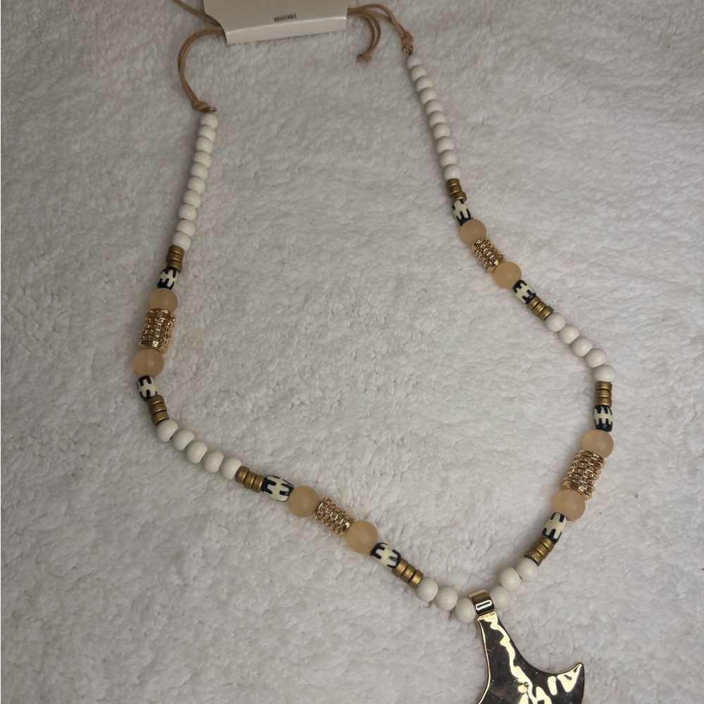 Gold and Cream Crescent Necklace - Picture 10 of 10